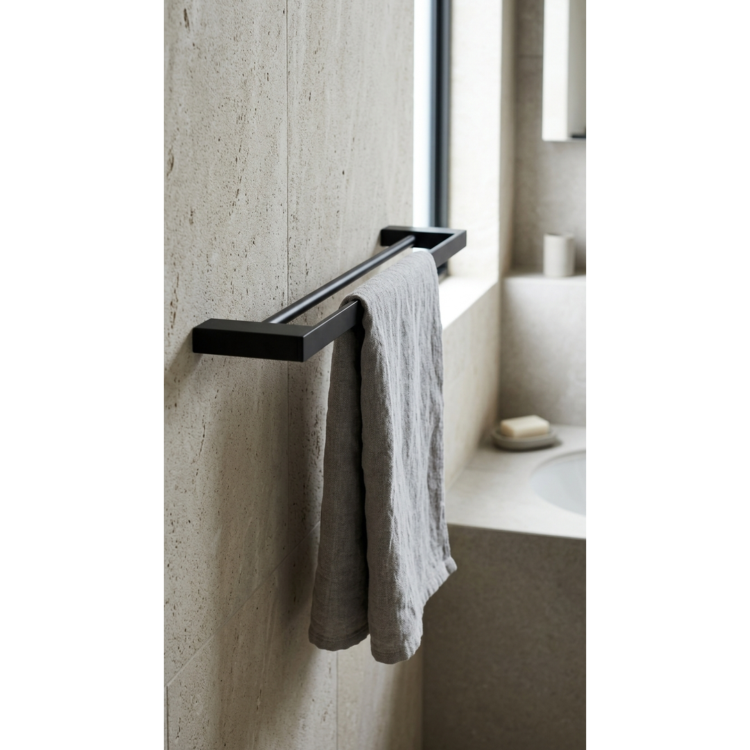 Aspire Midnight 600Mm Double Towel Rail - Matte Black