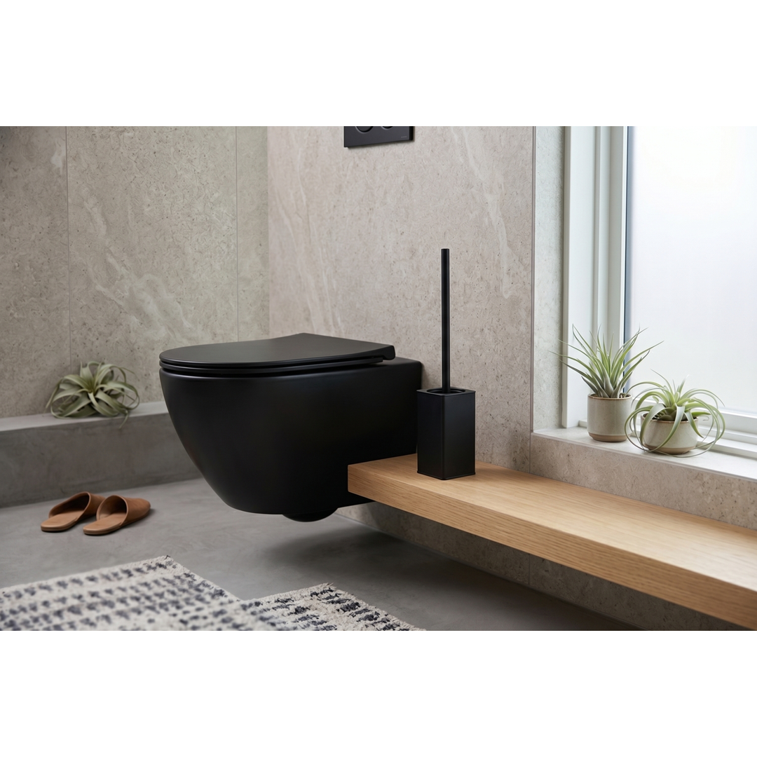 Aspire Midnight Toilet Brush & Holder Square - Matte Black