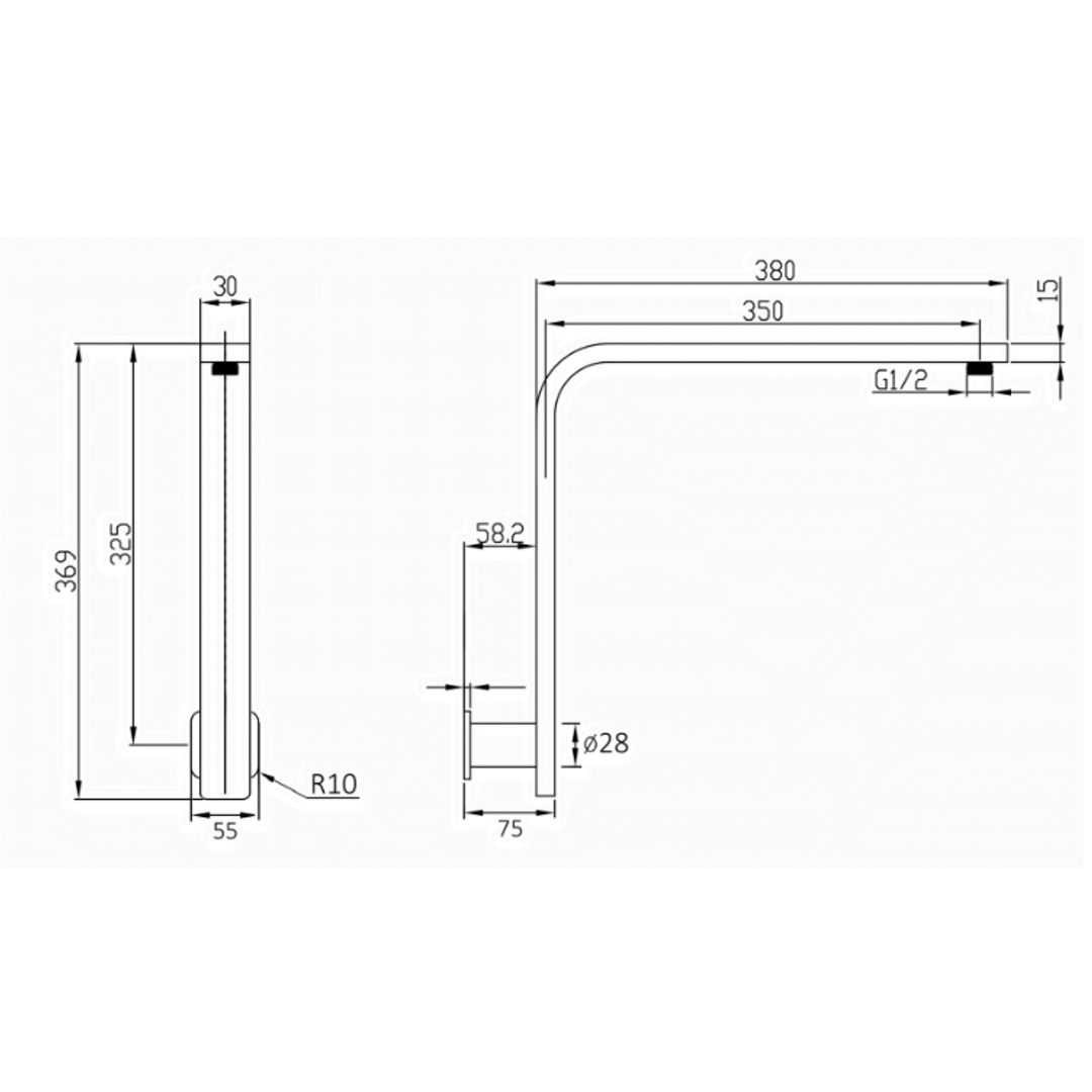 Aspire Nuovo 400mm Upswept Shower Arm - Brushed Brass