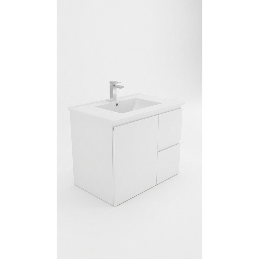 Aspire Unity II 750 Vanity 1 Tap Hole W/Hung C/W Sq Ceramic Top - White