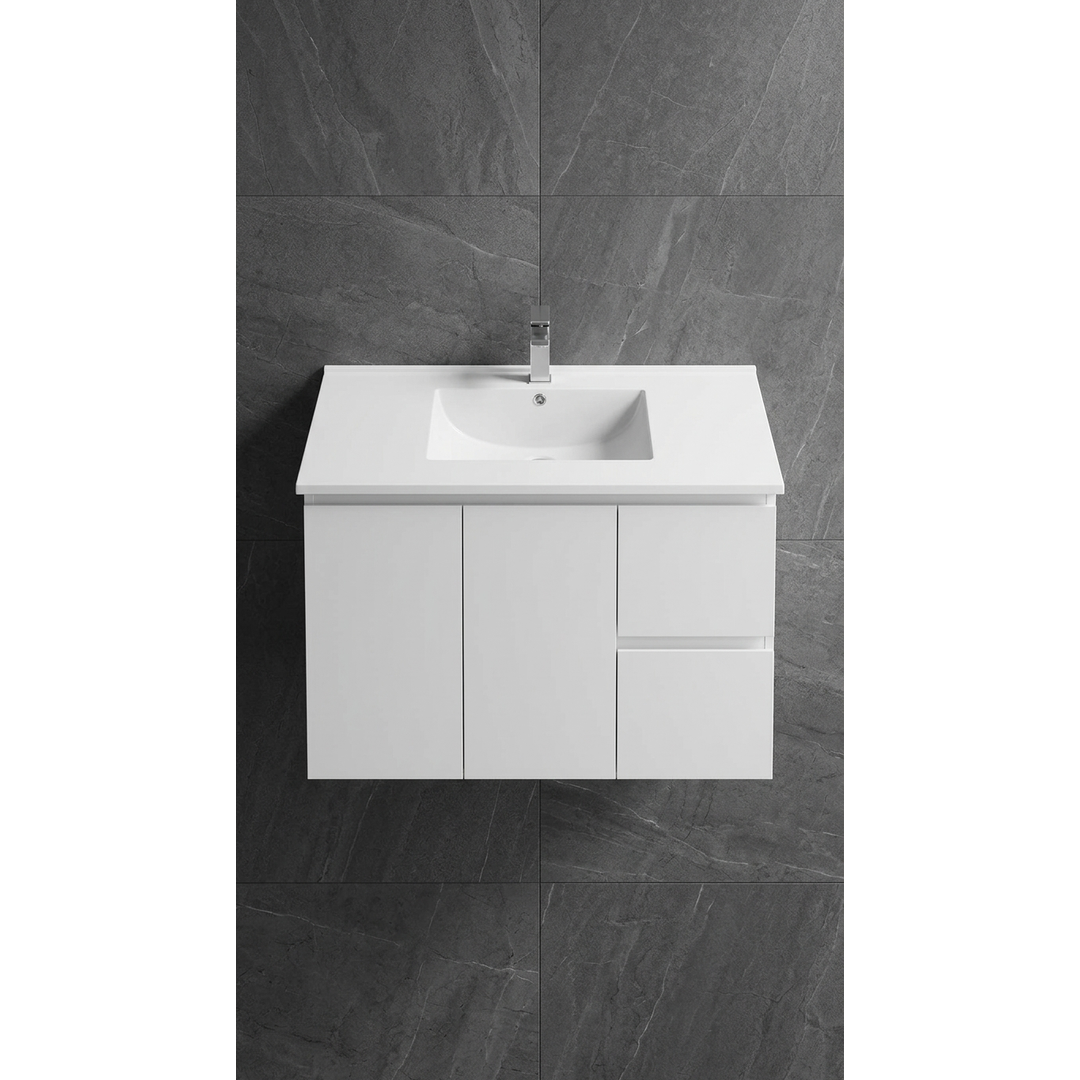 Aspire Unity II 900 Wall Hung Vanity 1 Tap Hole C/Q Sq Ceramic Top - White