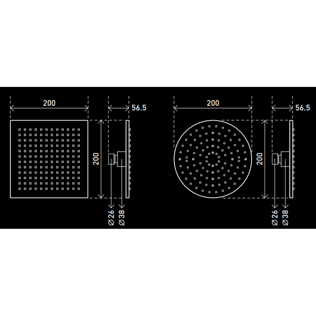 Aspire Unity Shower Head Square Abs 200mm