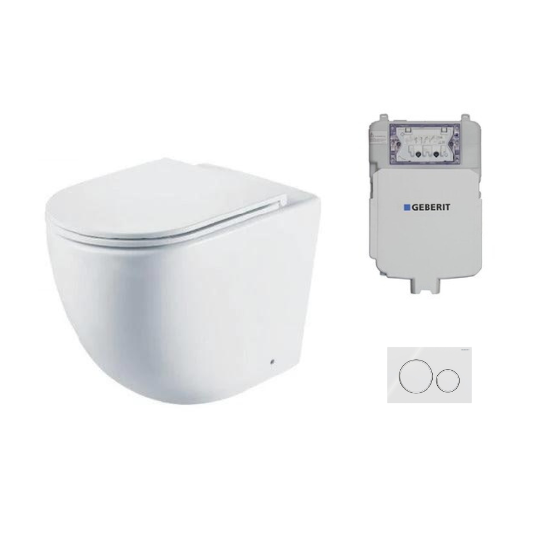 Aspire Urban II Wf Inwall Suite Round - White & C/P Button Cistern Seat & Pan