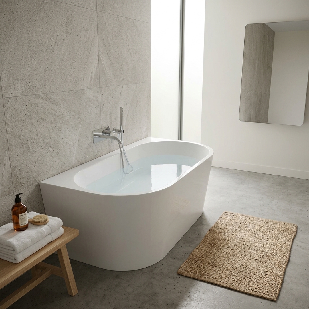 Aspire Urban III 1700mm Acrylic Back To Wall Freestanding Bath No Overflow - White 1700 X 800 X 580mm