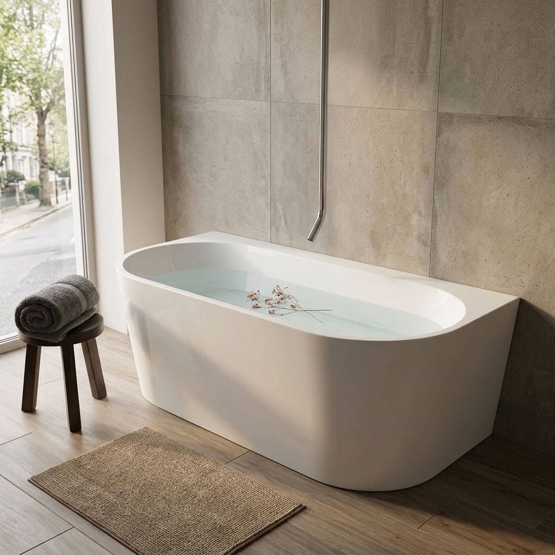 Aspire Urban III 1700mm Acrylic Back To Wall Freestanding Bath No Overflow - White 1700 X 800 X 580mm