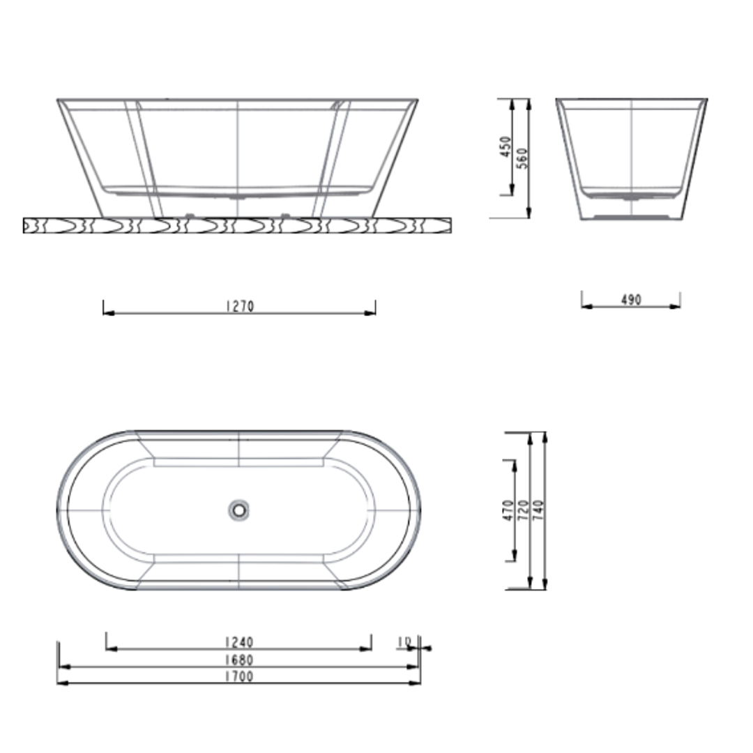Aspire Urban III 1700mm Acrylic Freestanding Bath No Overflow - White 1700 X 750 X 560mm