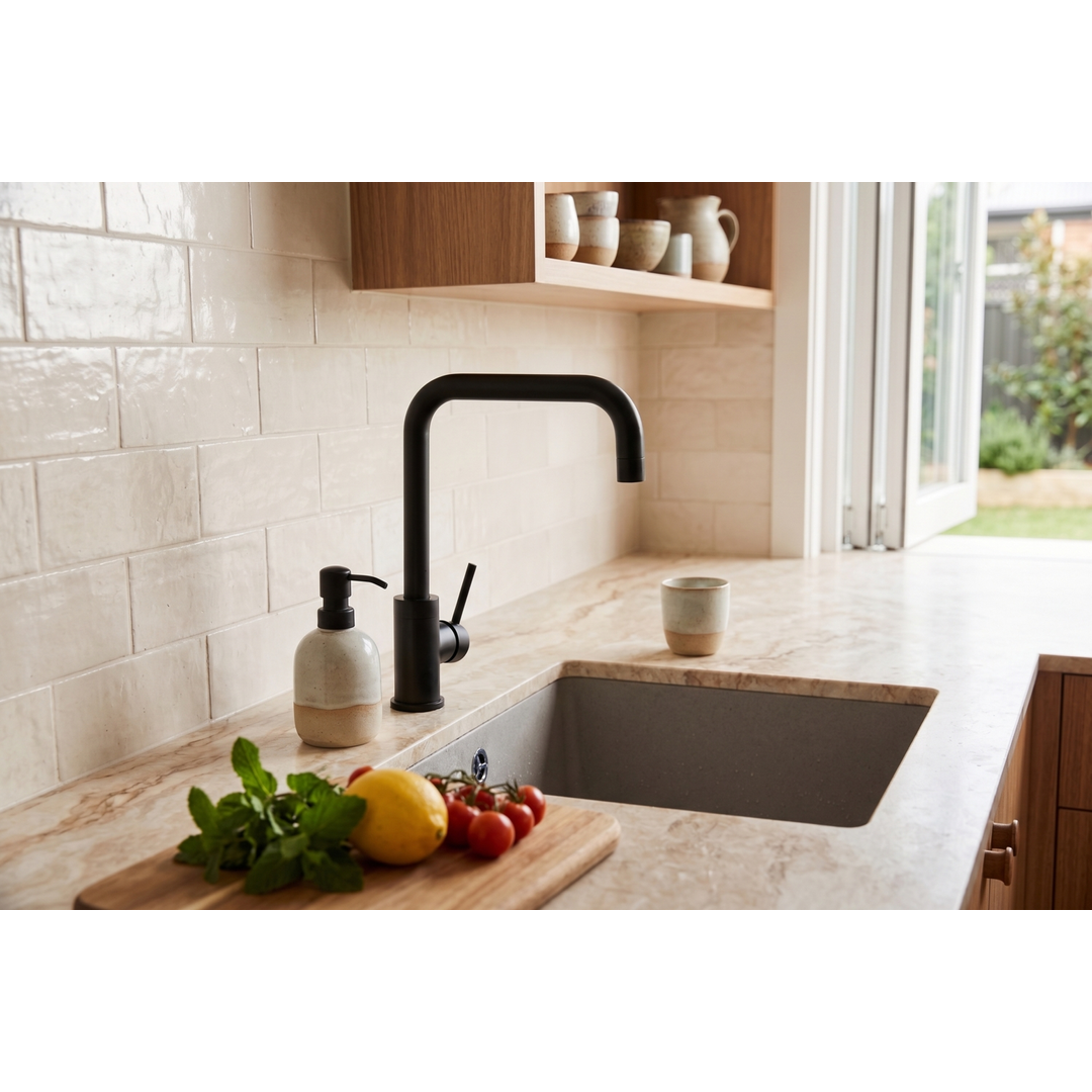 Aspire Within Pin Lever Square Neck Sink Mixer - Matte Black