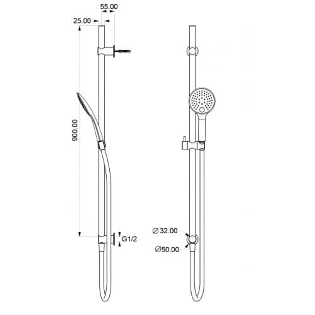 Aquas Neu 2.0 Single Rail Shower Matte Black