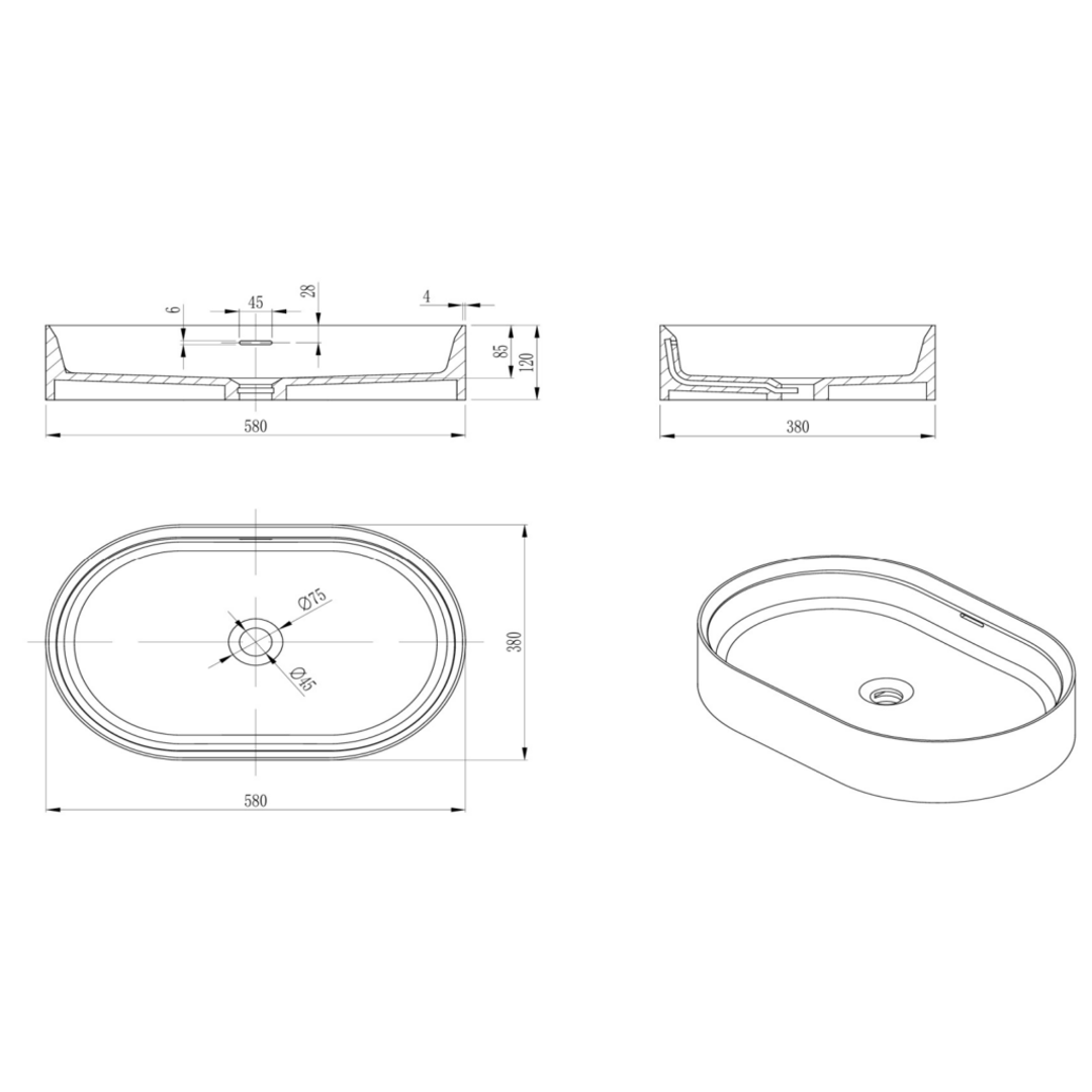 Bella Vista Idra Basin 580 X 380 X 120mm - Latte