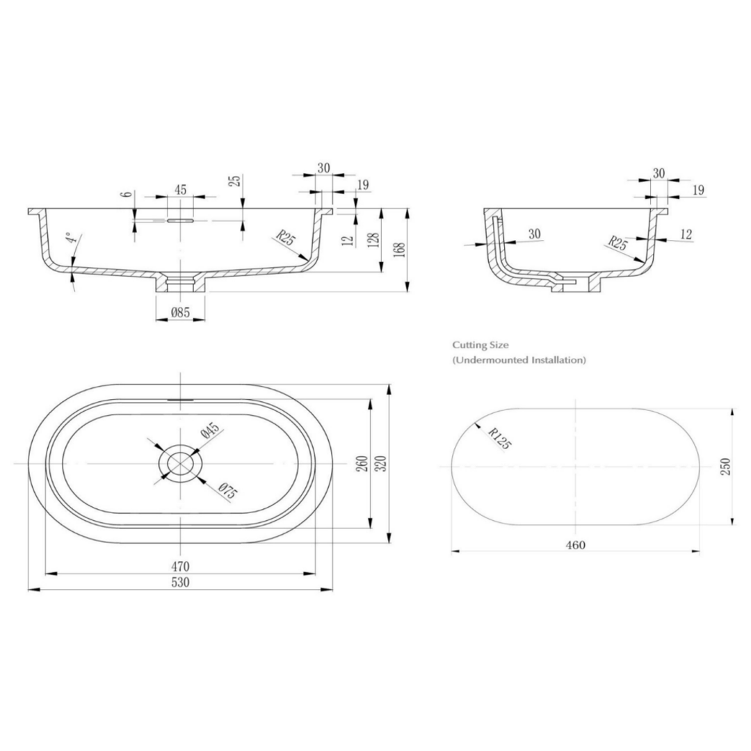 Bella Vista Doros Undermount Basin 530 X 320 X 168mm - Zayt