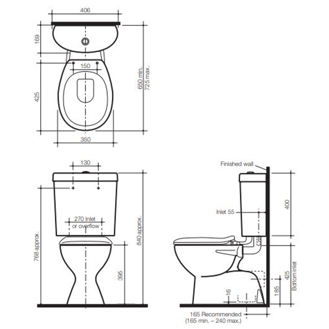 Profile/Trident Connector S Trap Caroma Suite Std Seat White