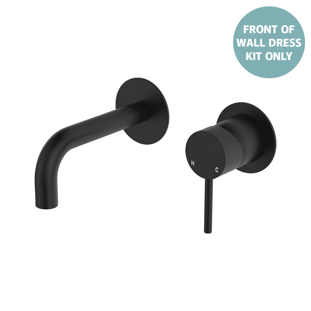Fienza Kaya Basin/Bath Wall Mixer 130Mm Outlet Set Dress Kit Round Plates Sus304 Lf - Matte Black