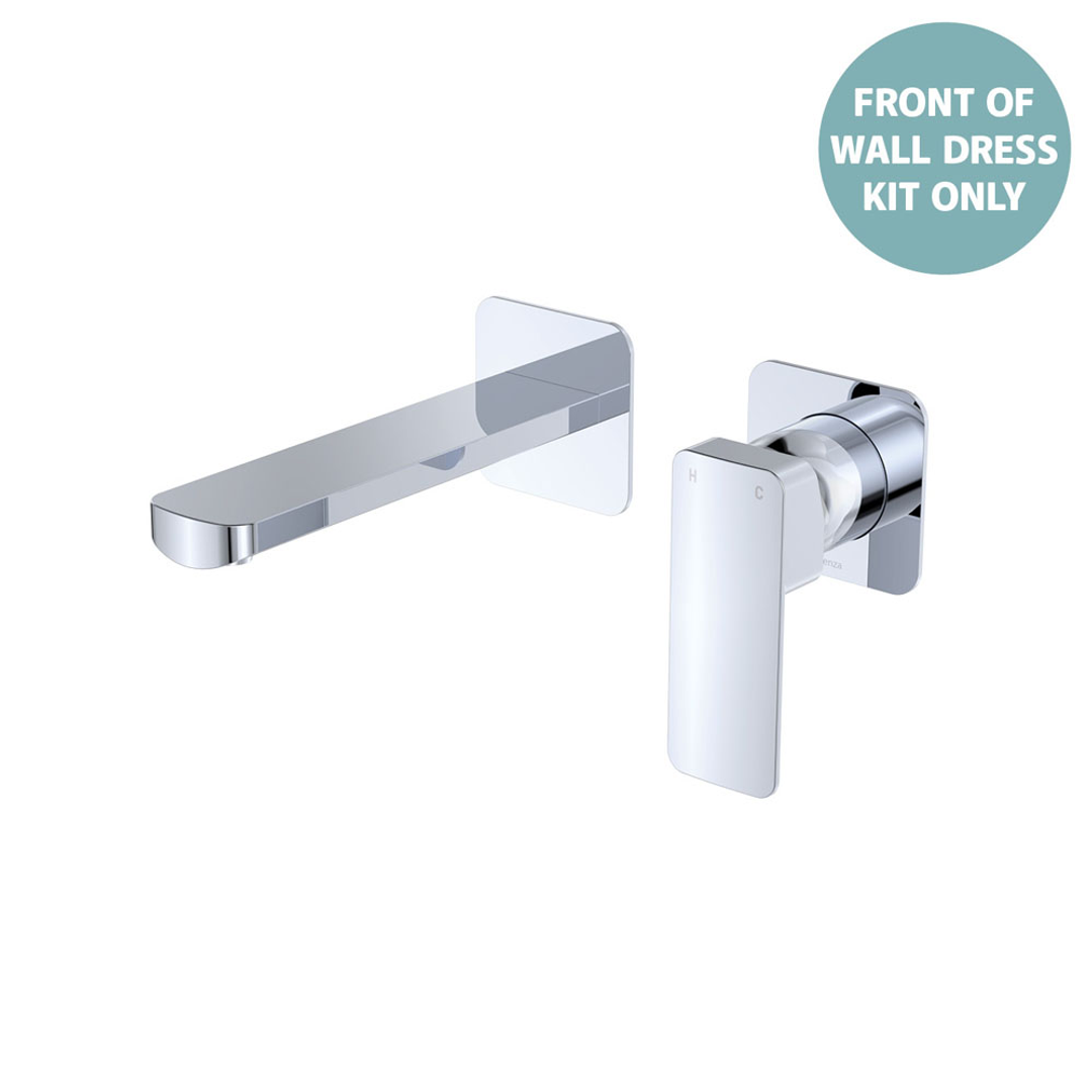 Fienza Tono Basin/Bath Wall Mixer 160Mm Outlet Set Small Square Plates - Chrome
