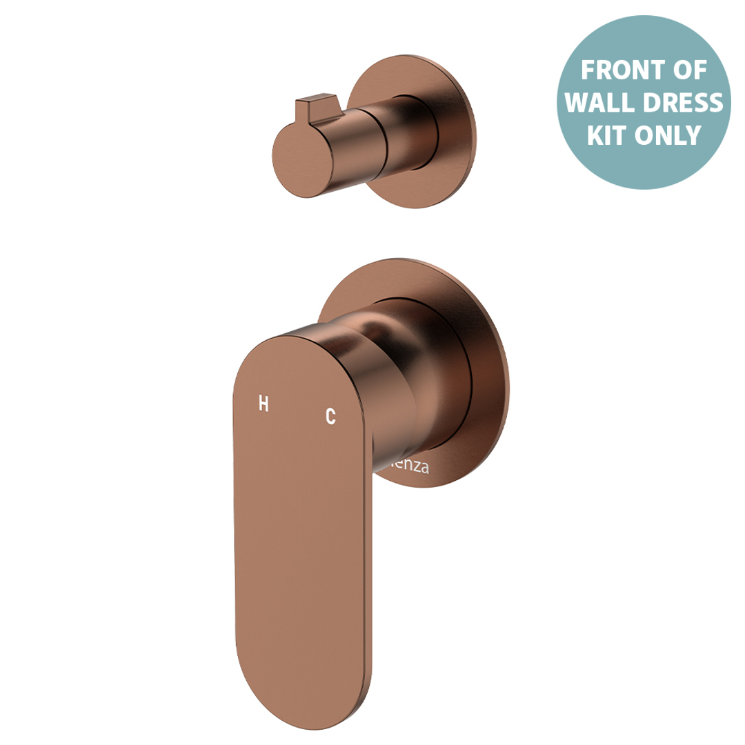 Fienza Empire Slim Wall Div Mixer Sm Round Plates Vertical Dress Kit - Brushed Copper Lf