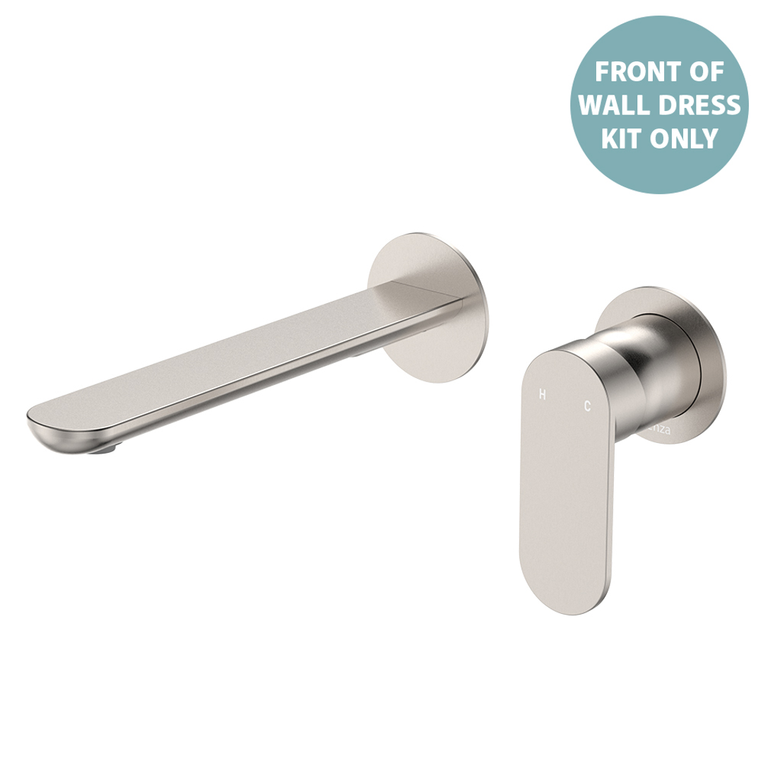 Fienza Empire Slim Basin/Bath Wall Mixer Set Round Plates 200mm Dress Kit - Brushed Nickel Lf