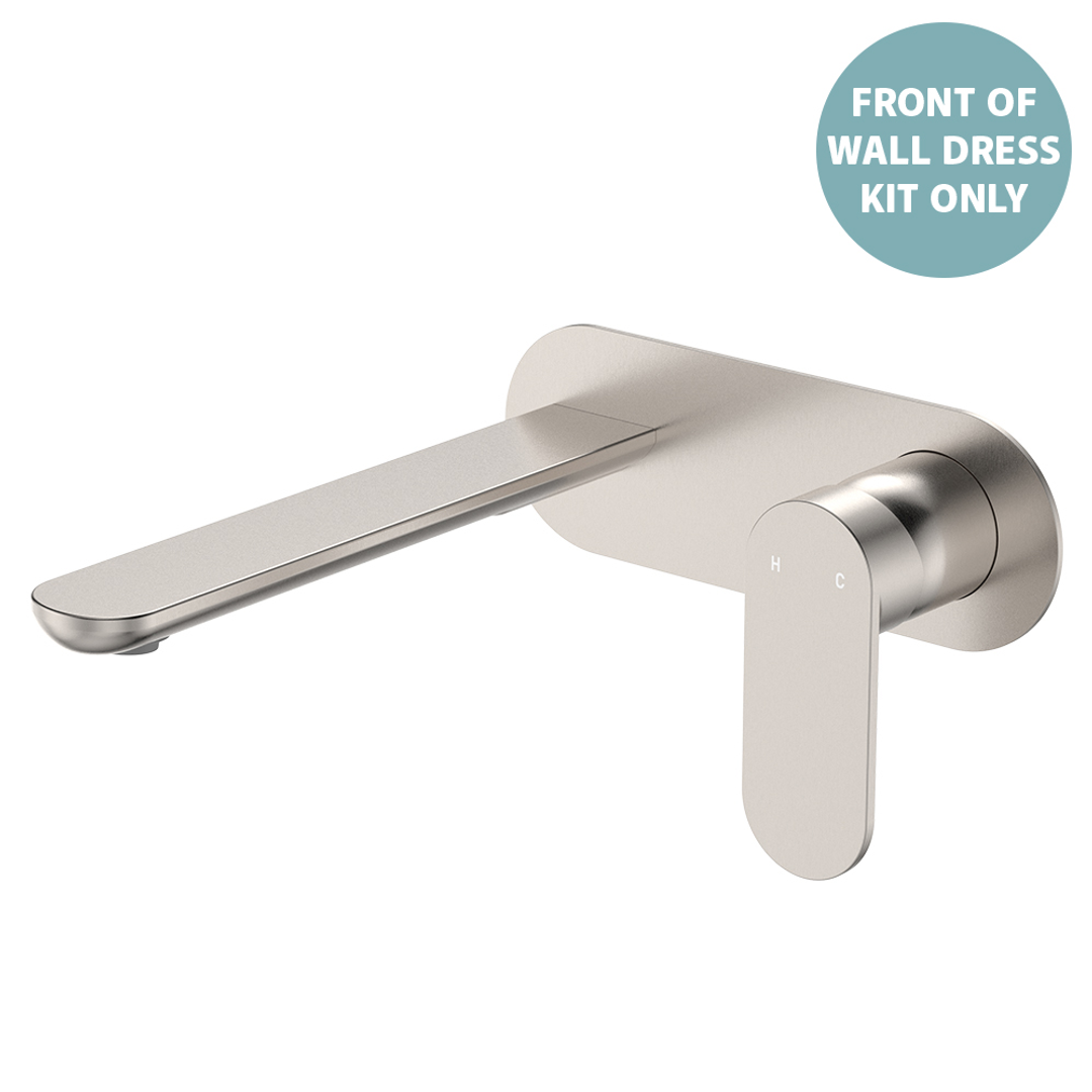 Fienza Empire Slim Basin/Bath Wall Mixer Set Oval Plate 200mm Dress Kit - Brushed Nickel Lf