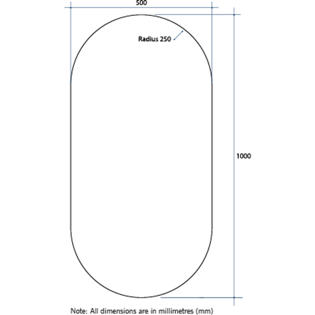 Thermogroup Duke Polished Edge Pill Mirror 500x1000mm - Glue-to-Wall