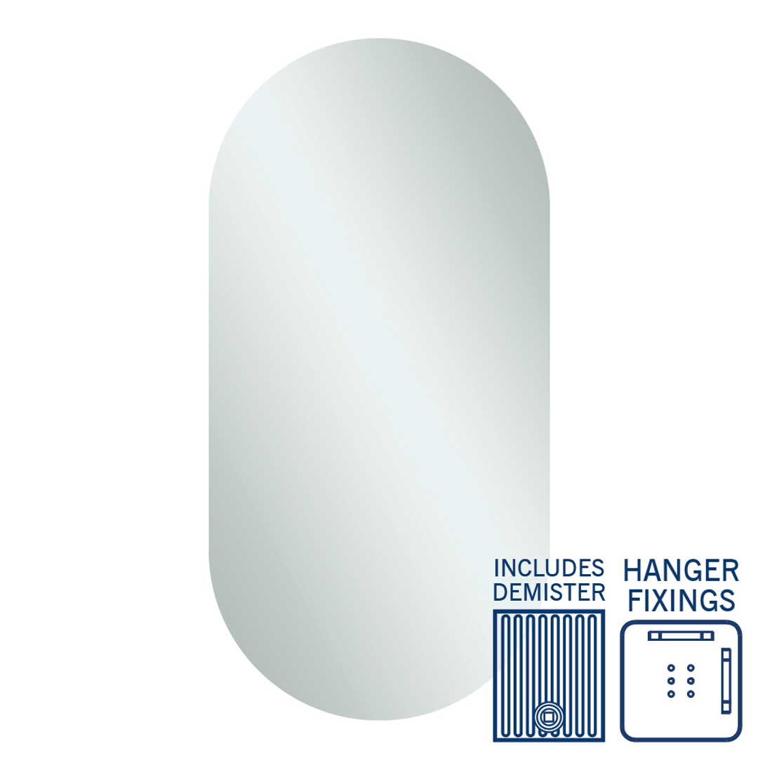 Thermogroup Pill Shape Polished Edge Mirror 500x1000x14mm - Hangers and Demister