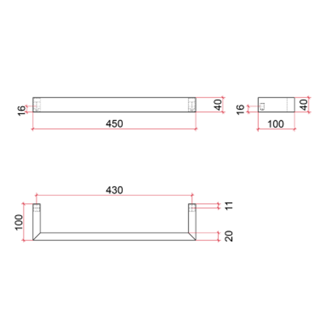 Square Thermorail Single Rail 450X40X100mm 17Watts - Includes Transformer