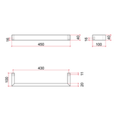 Square Thermorail Single Rail 450X40X100mm 17Watts - Includes Transformer