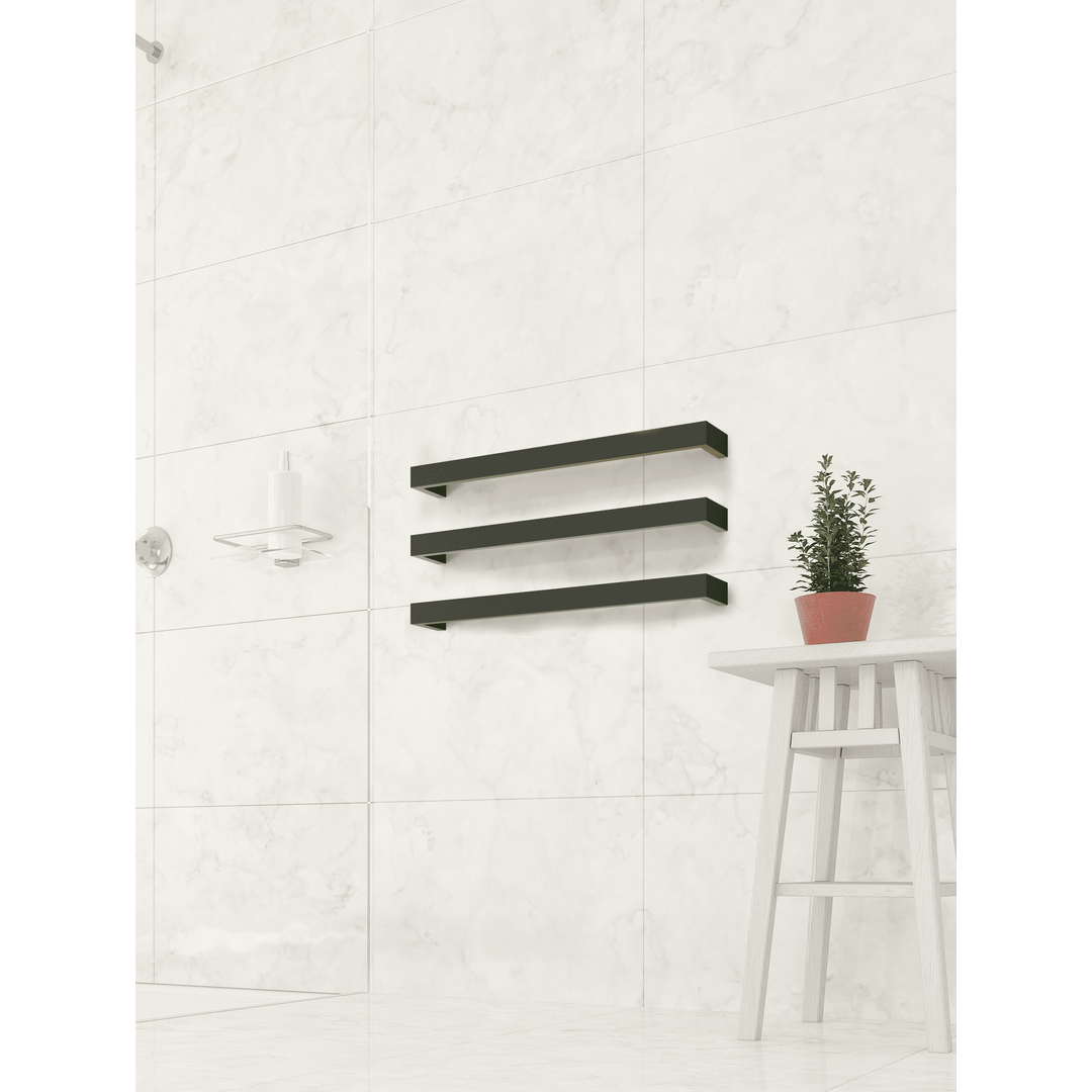 Single Heated Thermorail Towel Rail 12V 632mm - Black