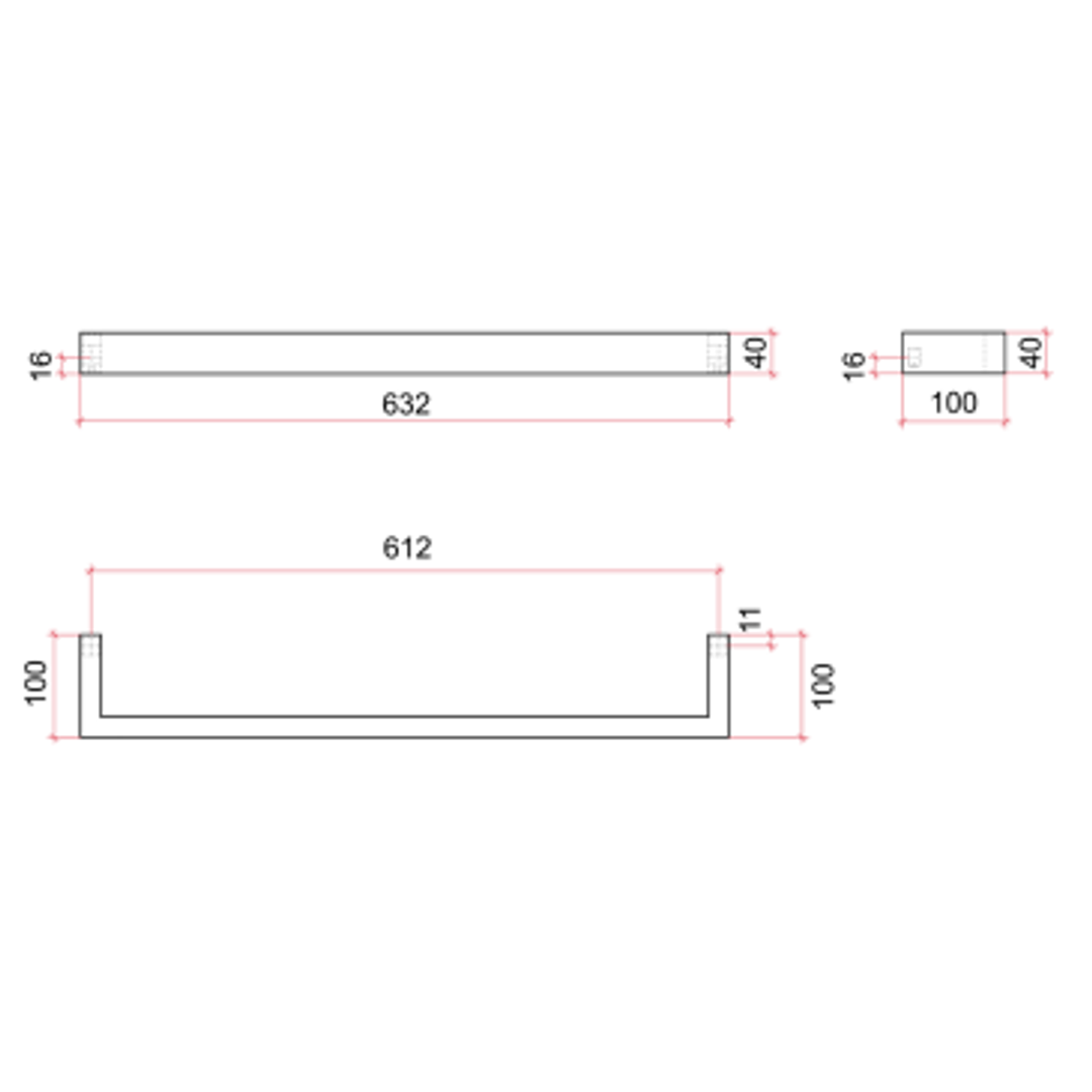 Single Heated Thermorail Towel Rail 12V 632mm - S/Steel