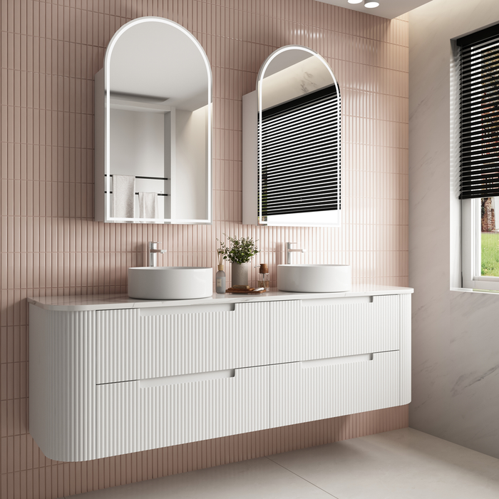 Aulic Curva 1800mm Wall-Hung Double Vanity - Palis White Flat Stone Top