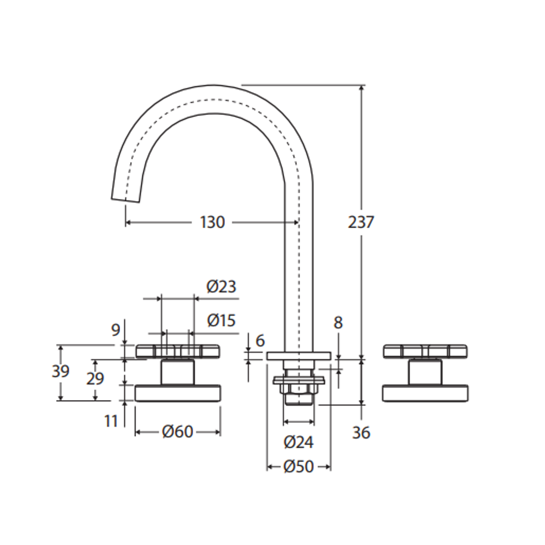 Kaya Round Hob Set Cross Taps Urban Brass