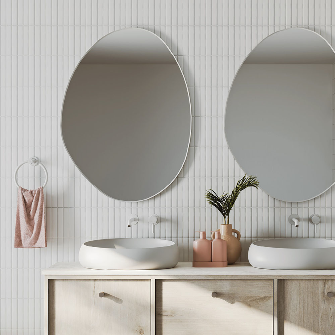 Fienza Pebble Framed Asymmetrical Mirror With Mounting Brackets 700X920Mm Matte White