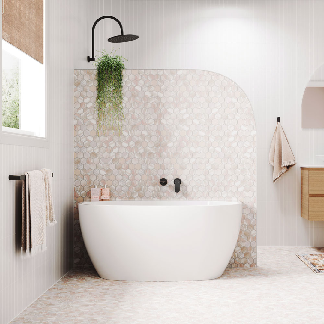 Keeto 1300mm Back To Wall Gloss White Acrylic Fienza Bath With Overflow