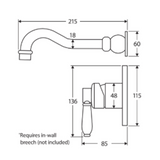 Eleanor Wall Basin/Bath Fienza Mixer Set - Urban Brass/Ceramic