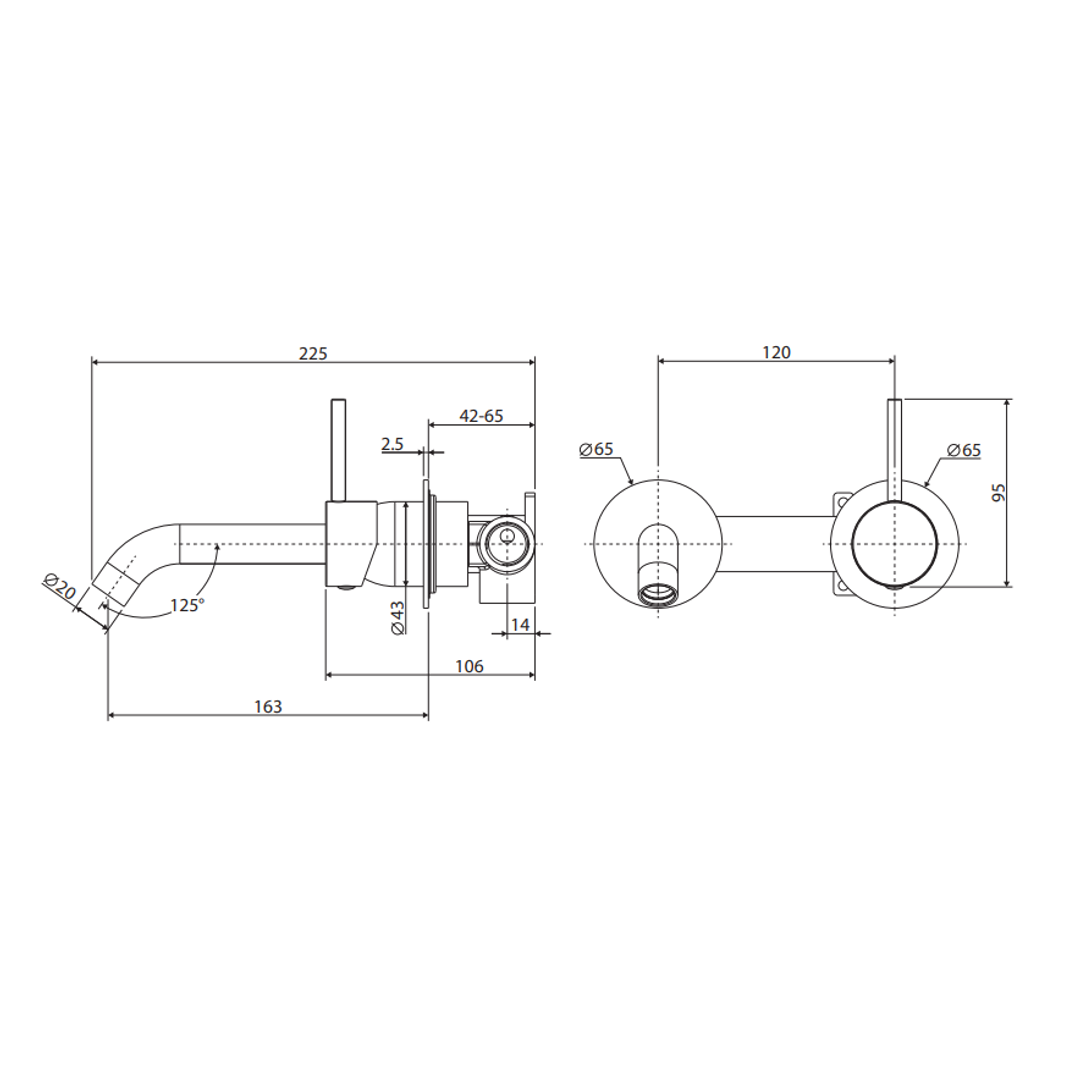 Kaya Up Basin/Bath Wall Fienza Mixer 160mm Outlet Set Round Plates - Urban Brass/Urban Brass