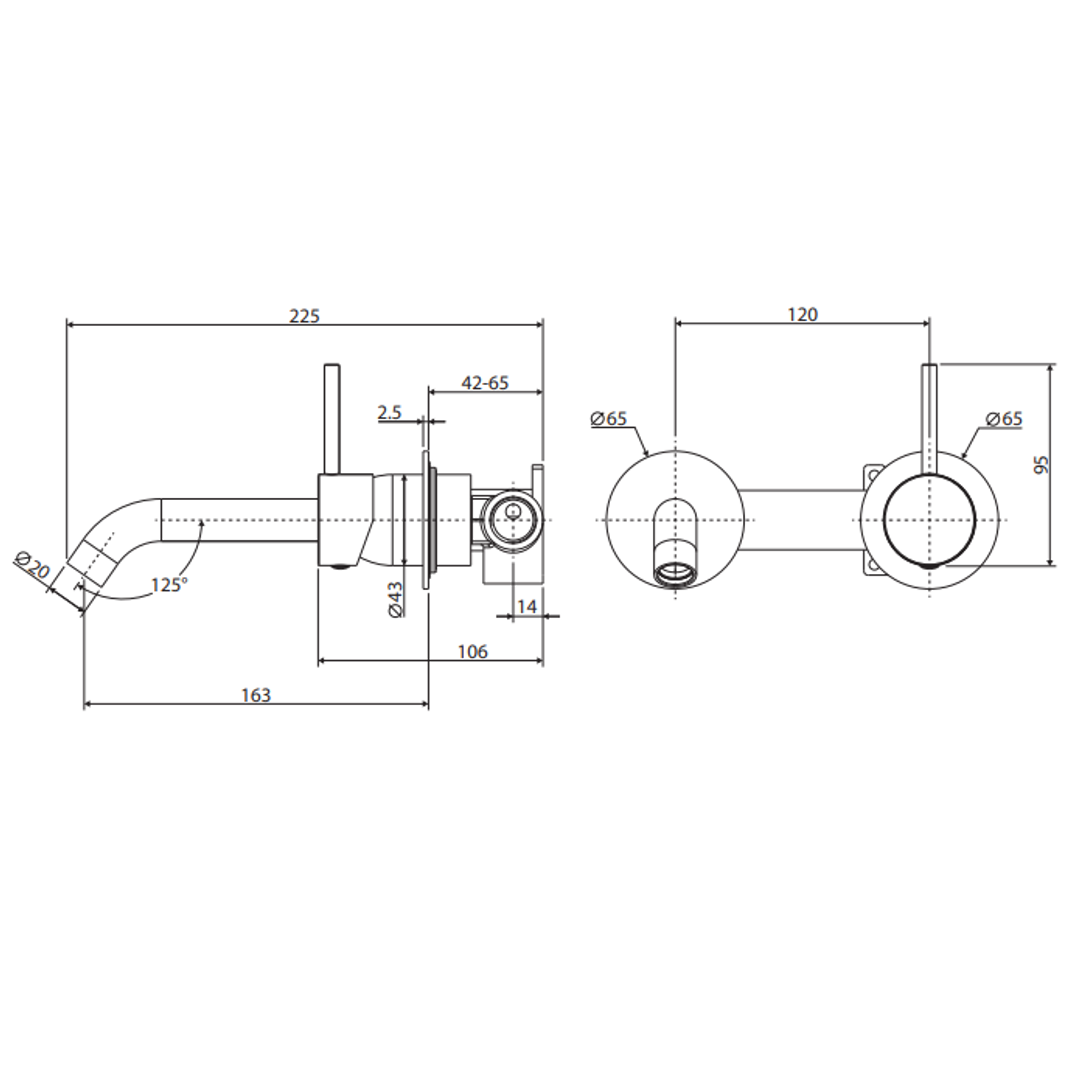 Kaya Up Basin/Bath Wall Fienza Mixer Set 160mm Outlet Set Rectangular Plate - Brushed Nickel/Brushed Nickel