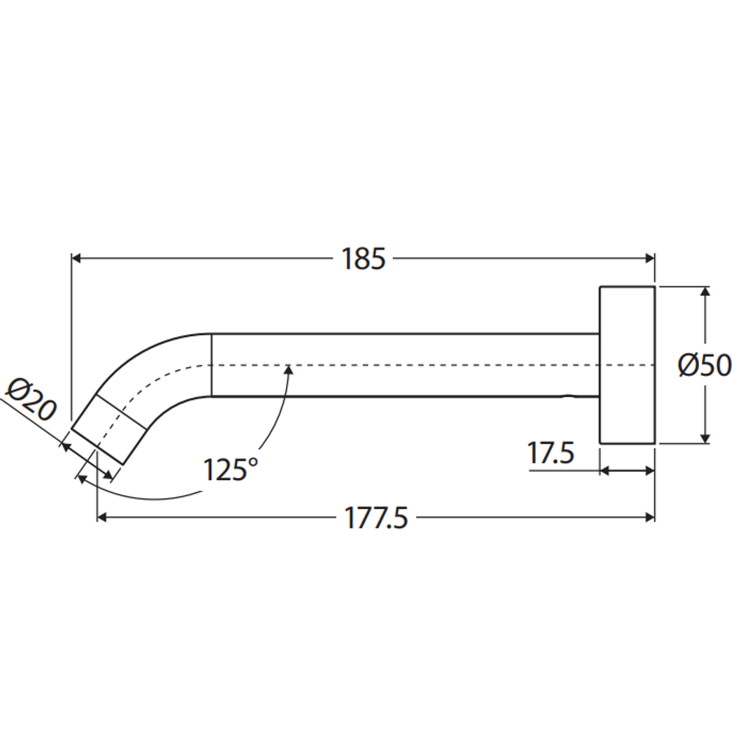 Kaya Wall Fienza Basin/ Bath 180mm Outlet - Brushed Nickel/Brushed Nickel