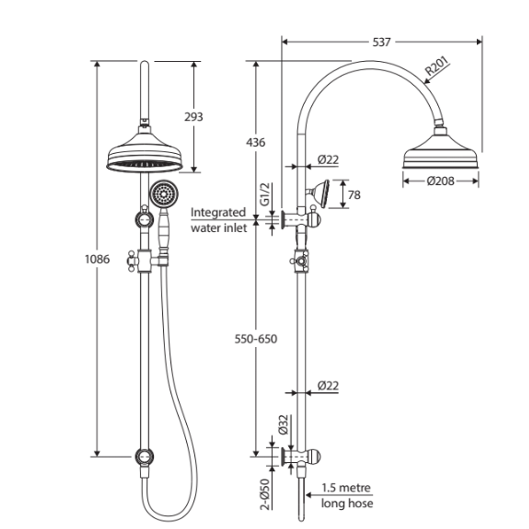 Fienza Lillian M/Function Twin Shower Rail - Matte Black
