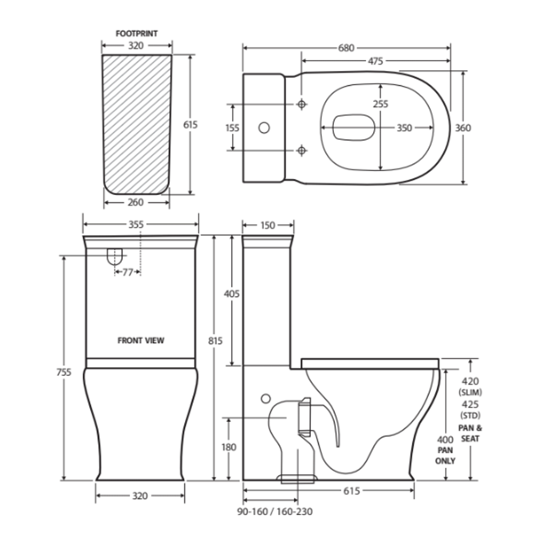 Fienza Lillian Tornado Btw Strap 90-160 R And T Flush Thick Seat