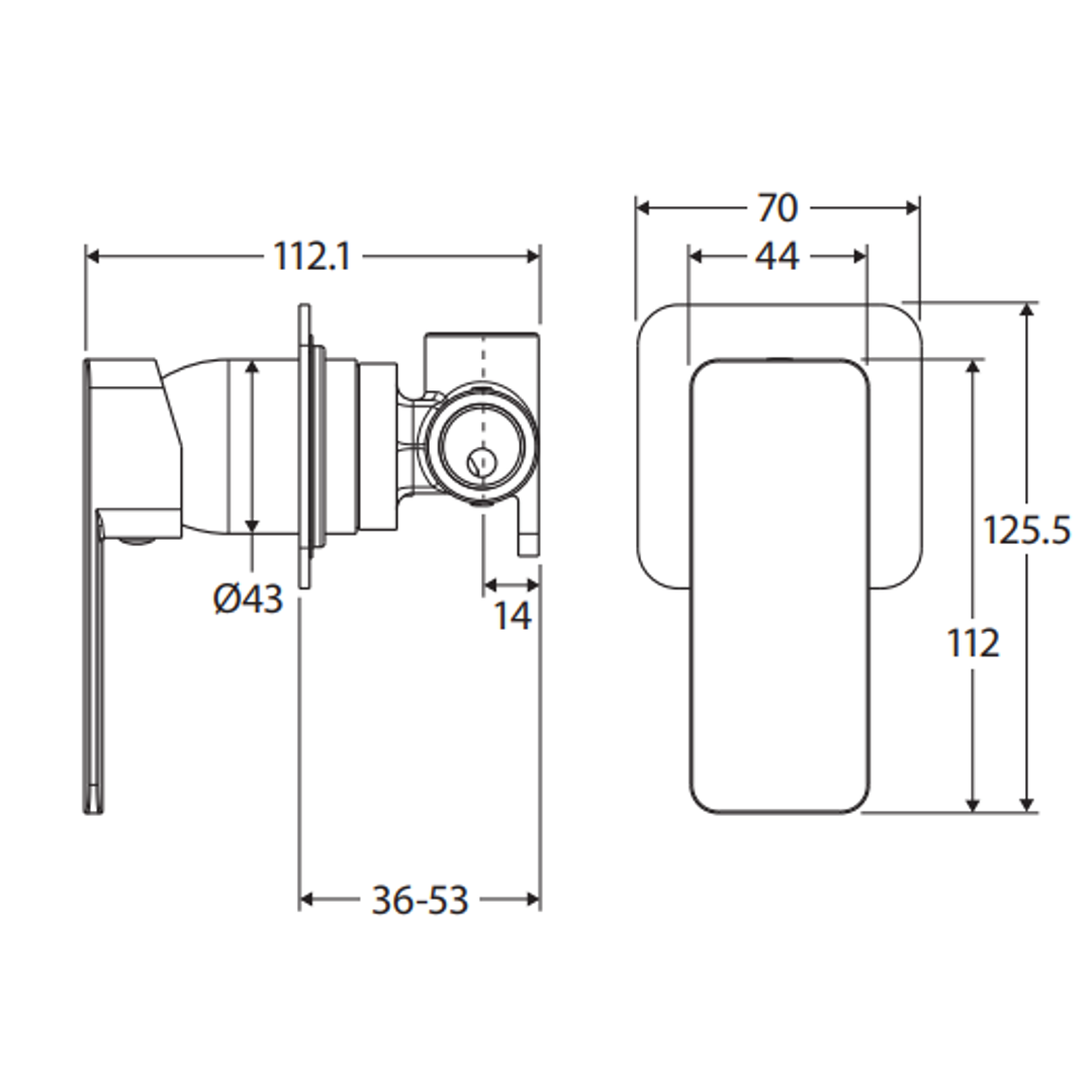 Fienza Tono Wall Mixer Small Square Plate - Matte Black