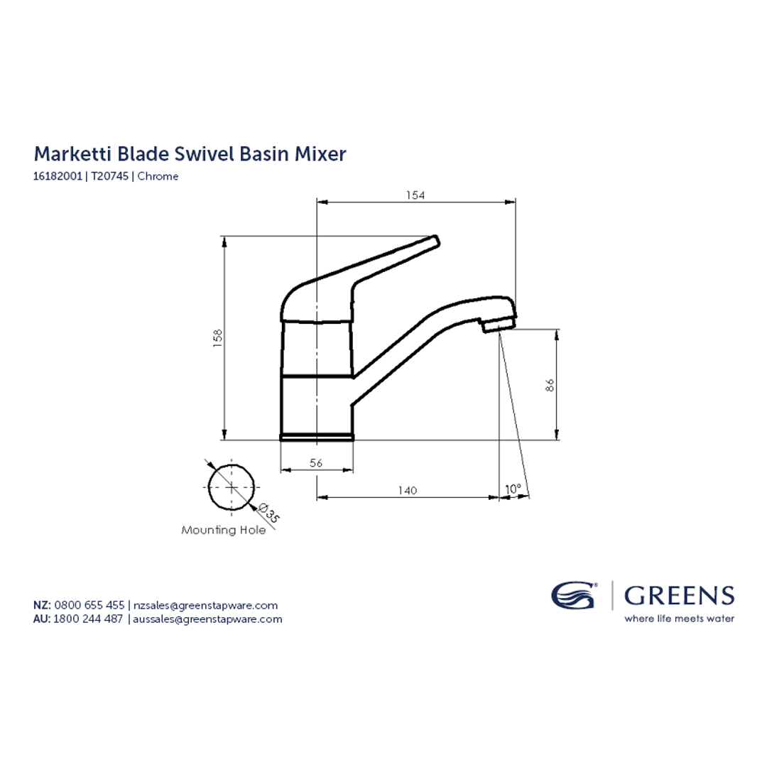Greens Marketti Basin Mixer - Chrome