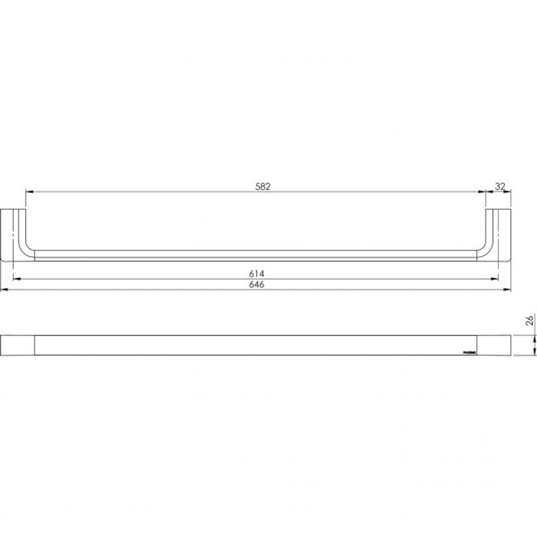 Phoenix Gloss Single Towel Rail 600mm - Chrome