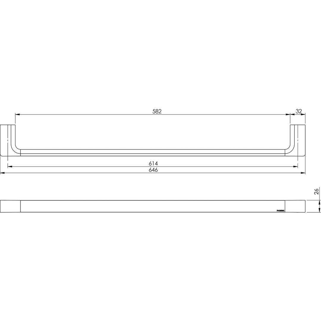 Phoenix Gloss Single Towel Rail 600Mm - Brushed Carbon