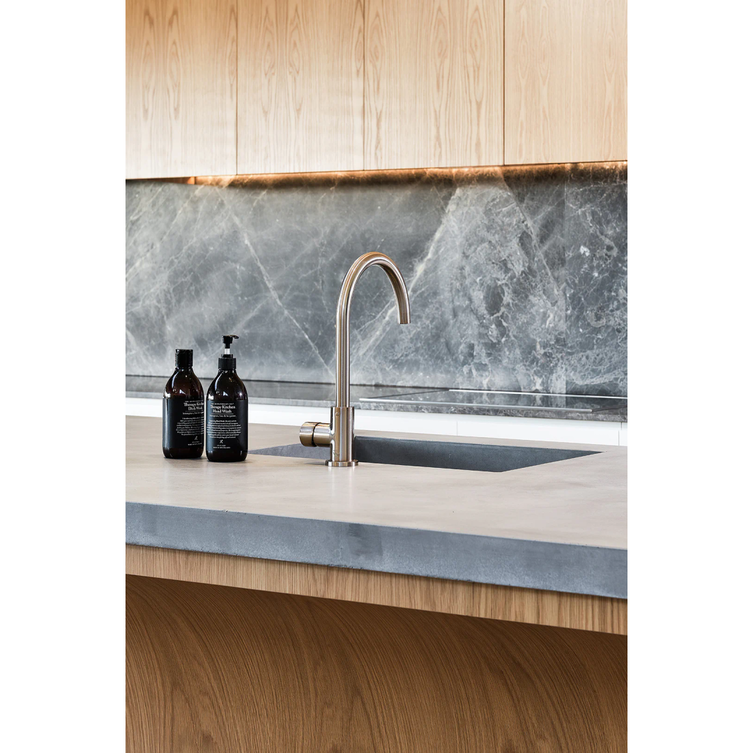 Meir Round Pinless Gooseneck Kitchen Mixer Tap - Champagne