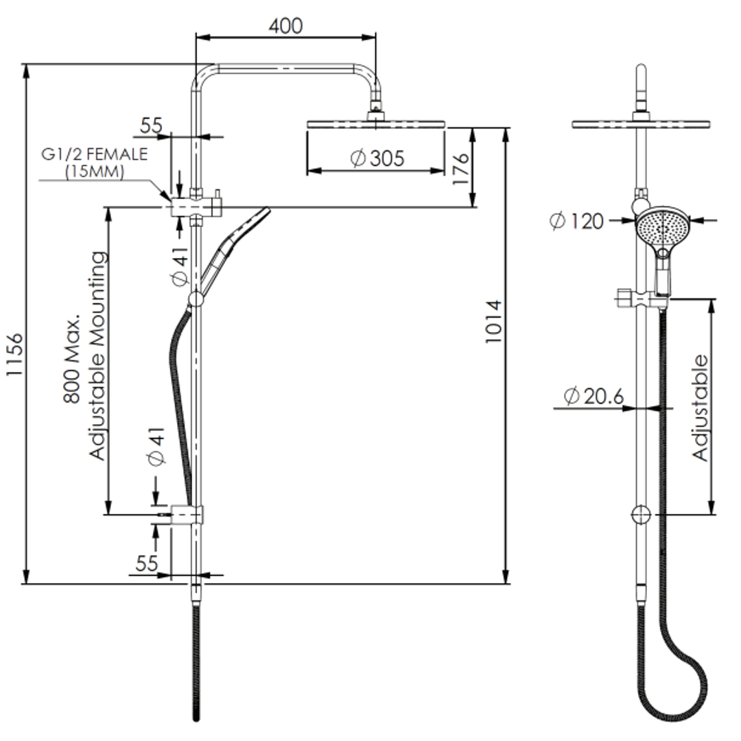 Greens Ashmore Bubblejet Twin Rail Shower Chrome