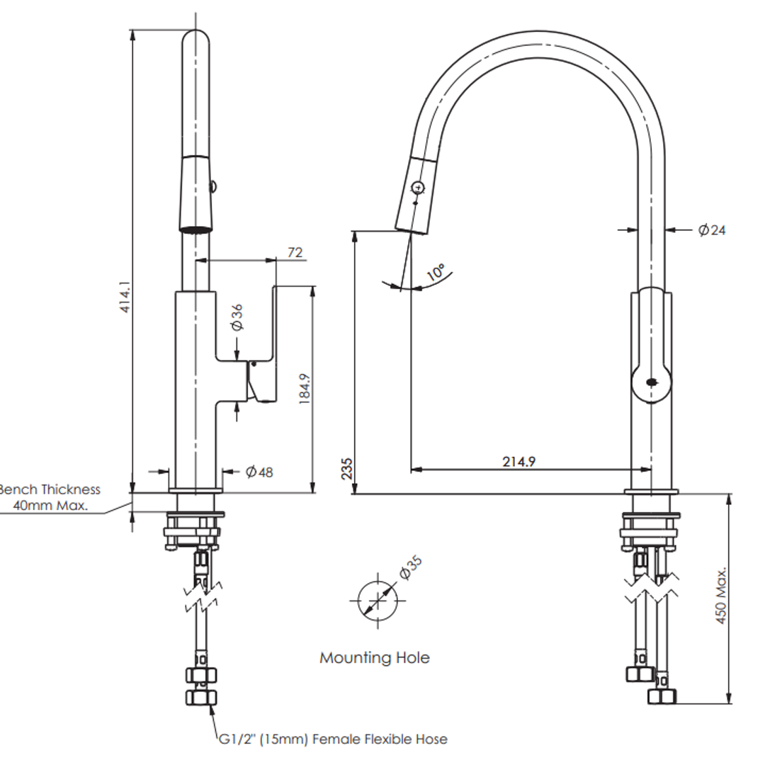 Astro II Pull Down Sink Greens Mixer - Brushed Brass