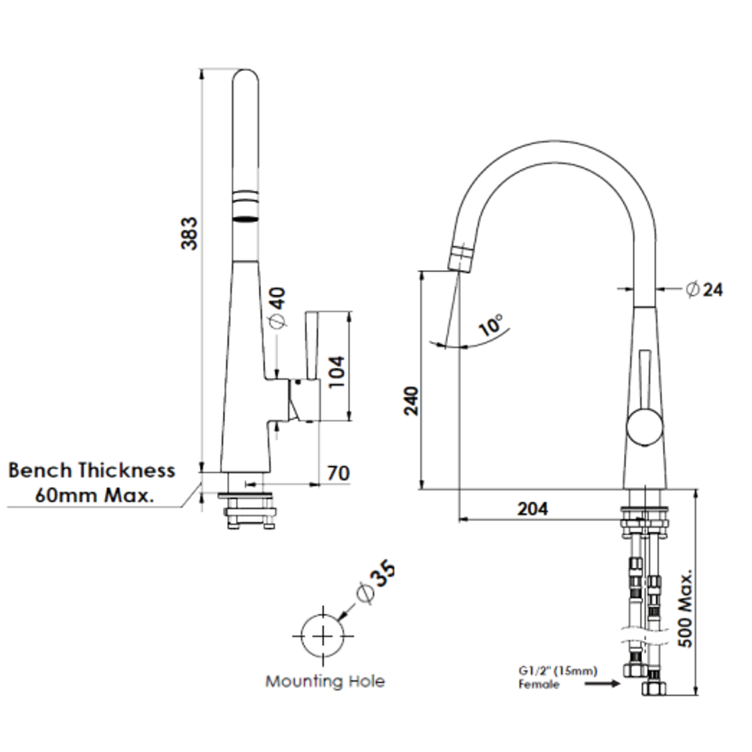 Galiano Slimline Sink Greens Mixer - Brushed Copper