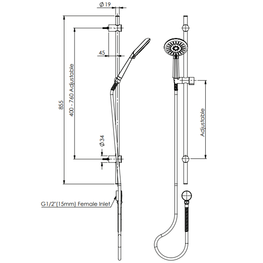 Greens Rocco Rail Shower - Chrome