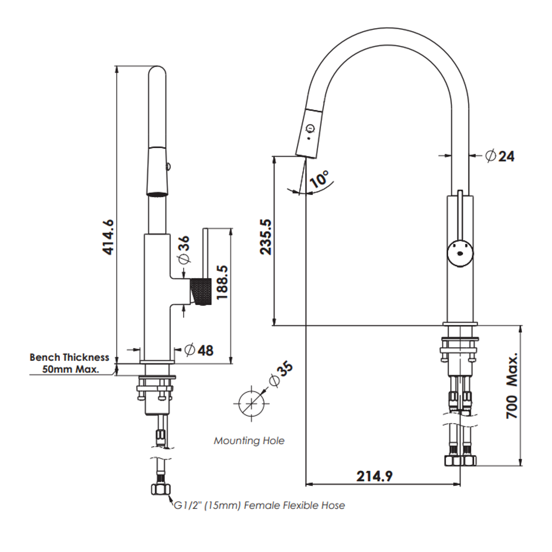 Greens Mika Pull Down Sink Mixer Brushed Brass