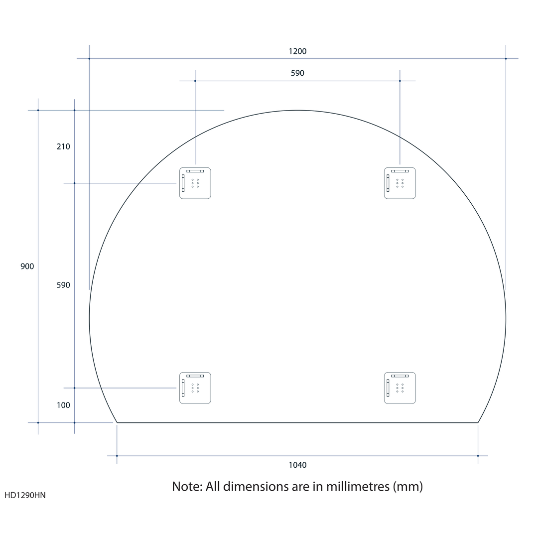 Thermogroup Hamilton D Shaped Polished Edge Mirror 1200x900mm - With Hangers and Demister