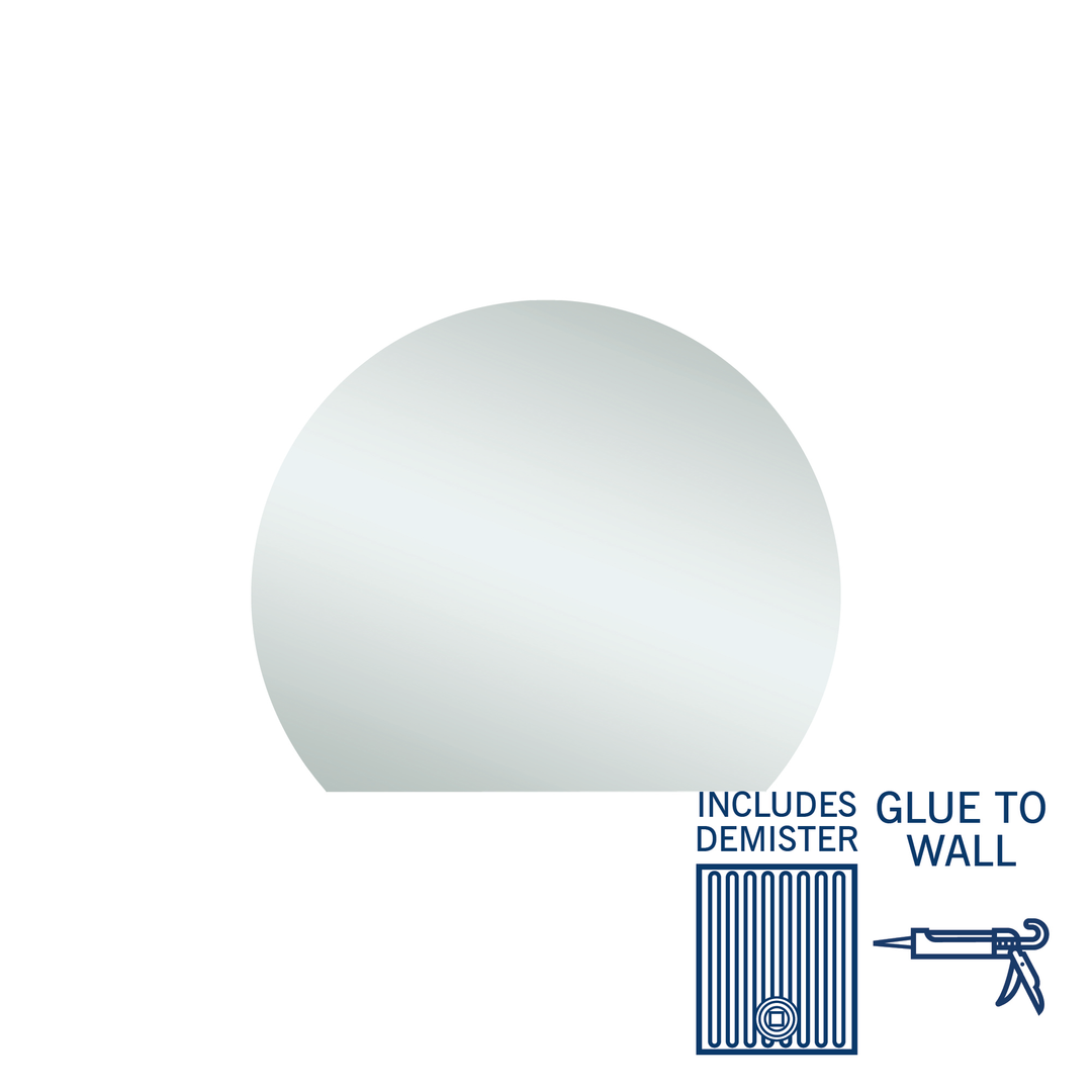 Thermogroup Hamilton D Shaped Polished Edge Mirror 900x750mm - Glue to Wall and Demister