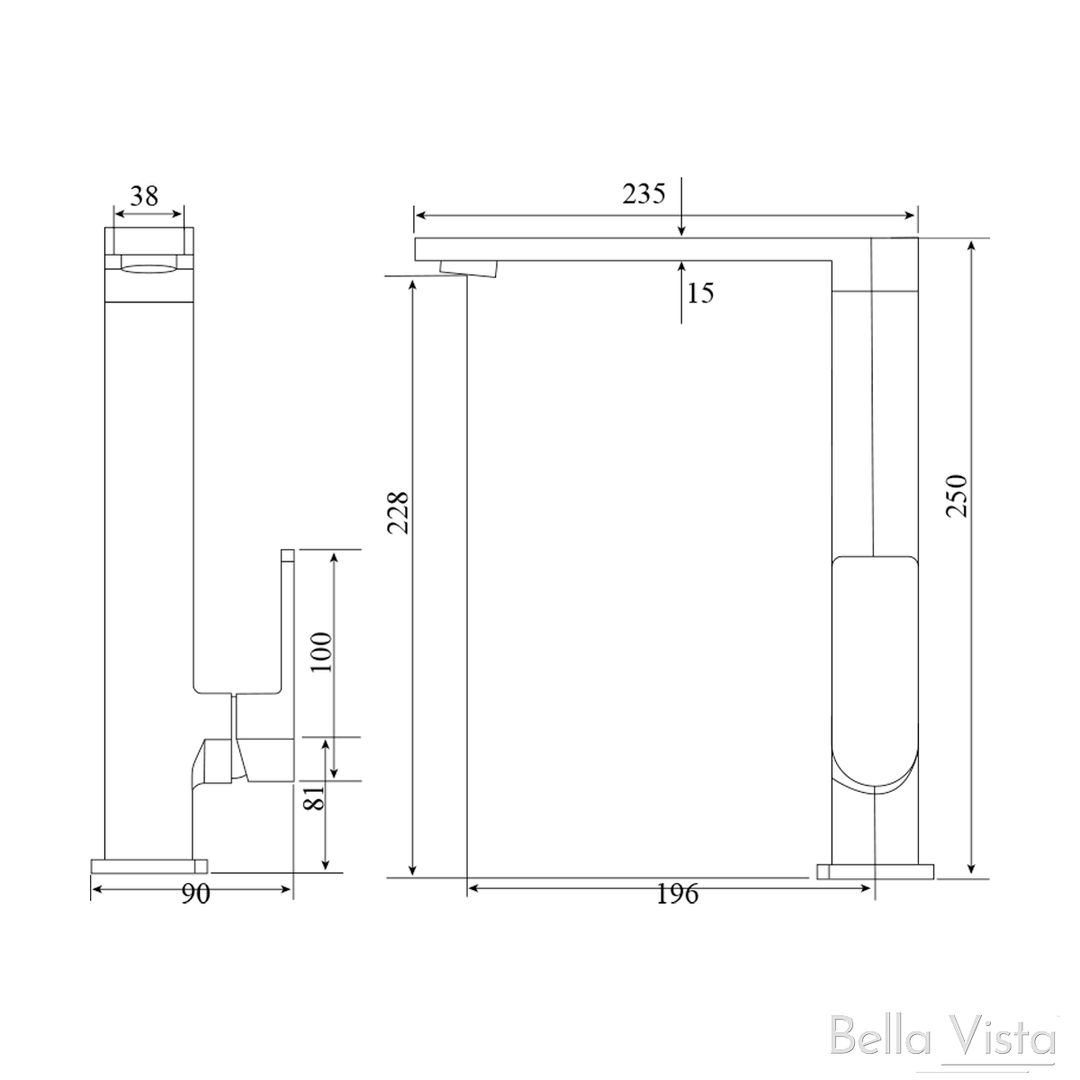 Bella Vista Ikon Flores Square Neck Sink Mixer - Chrome