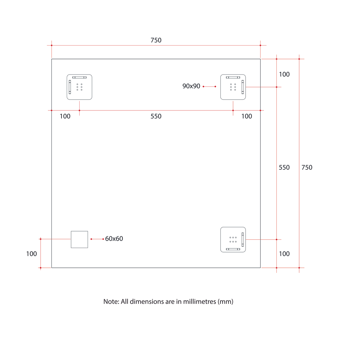 Thermogroup Jackson Square Polished Edge Mirror 750X750Mm - With Hangers And Demister